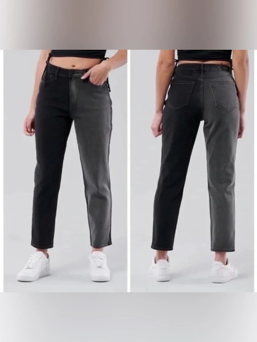 Hollister Curvy High Rise Mom Jeans Black / Gray Vintage Stretch Size 25